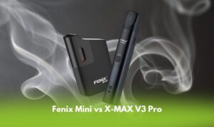 waporyzatory przenośne fenix mini i x-max v3 pro na tle dymu
